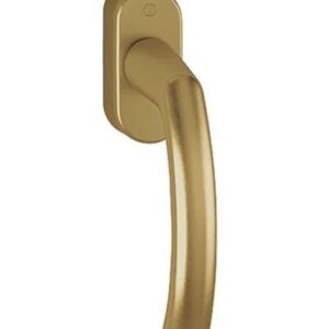 Gold lever door handle mounted on a rectangular backplate