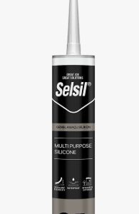 Selsil 01 multi-purpose silicone sealant cartridge with attached applicator nozzle.