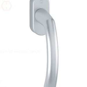 Lever door handle with a rectangular backplate in silver/gray finish, mounted on a door.